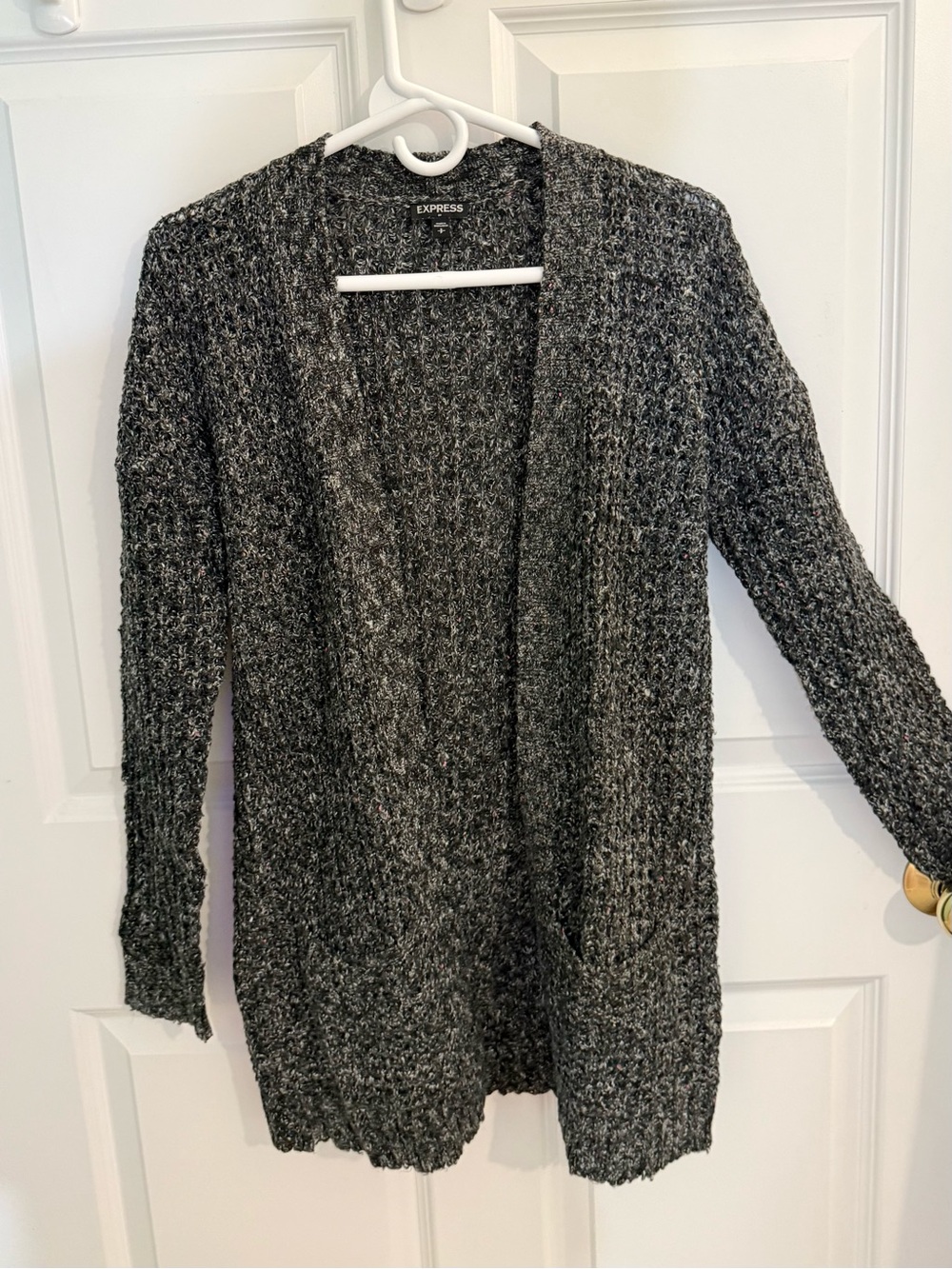Express Open-Front Chunky Knit Cardigan - Charcoal